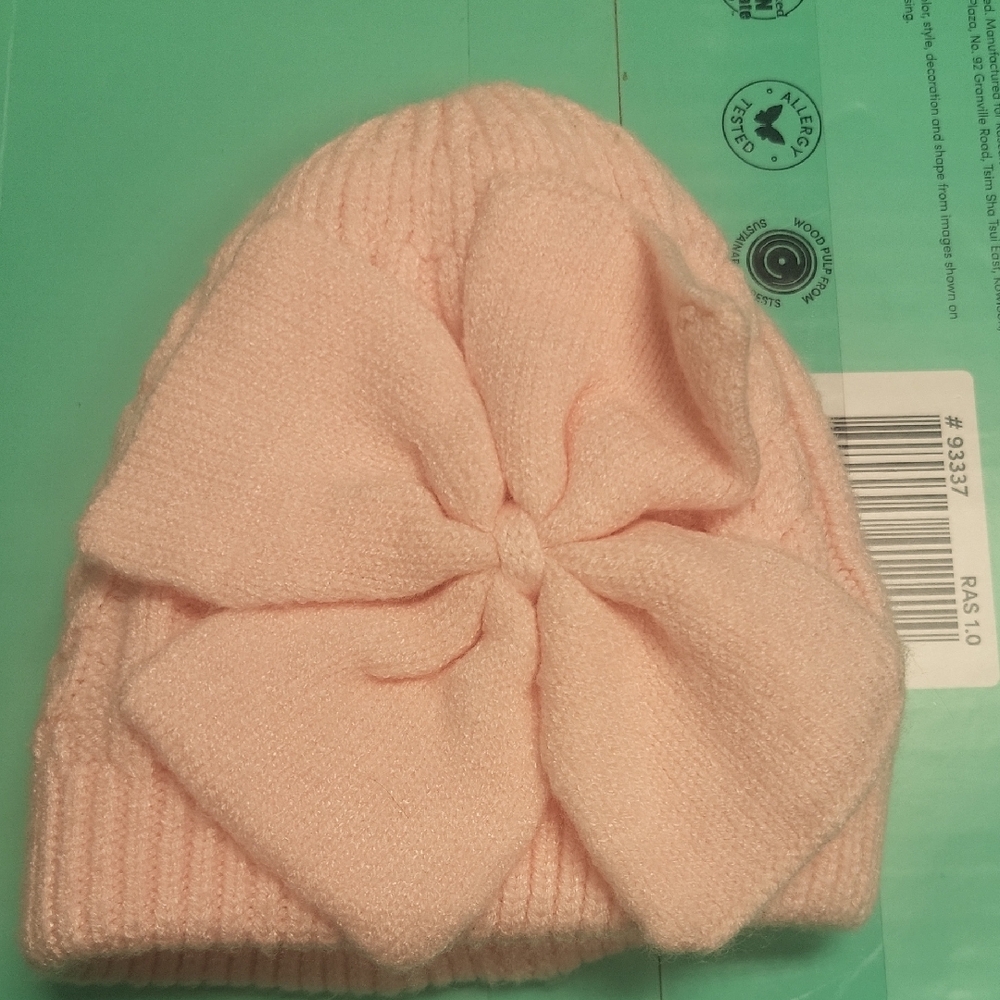 Pink Bow Knit Beanie for Kids